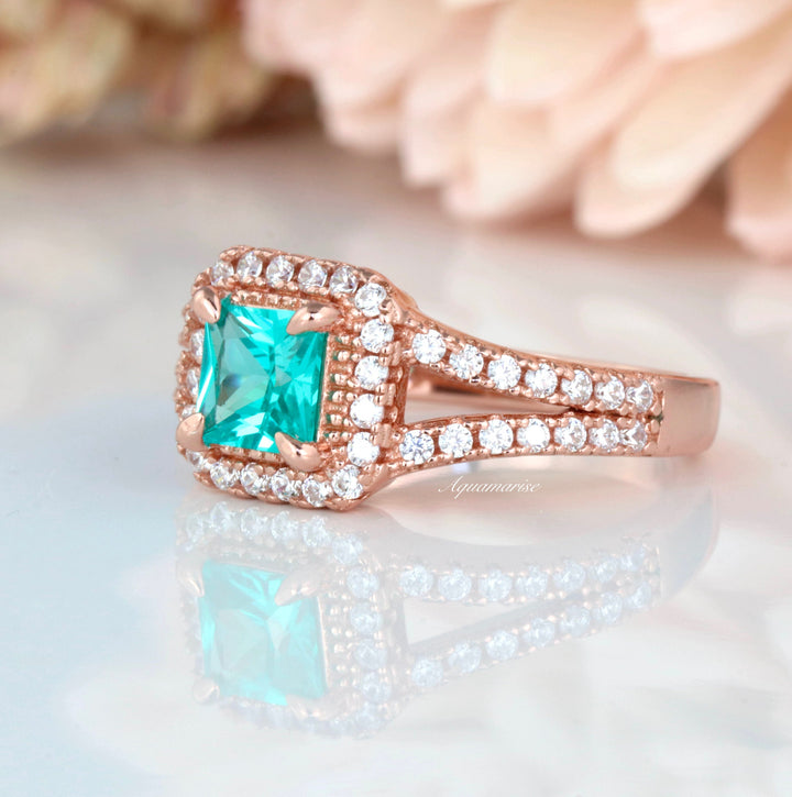 Split Shank Paraiba Tourmaline Ring- 14K Rose Gold Vermeil