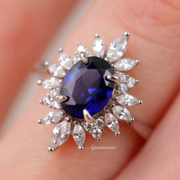 Aurora Royal Blue Sapphire Ring- Sterling Silver