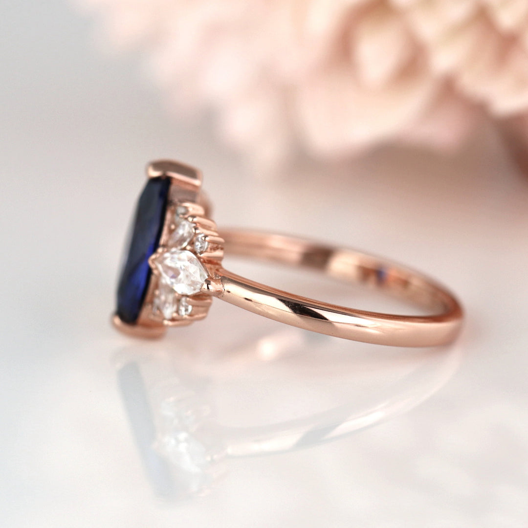 Adeline Ceylon Marquise Sapphire Ring- 14K Rose Gold Vermeil