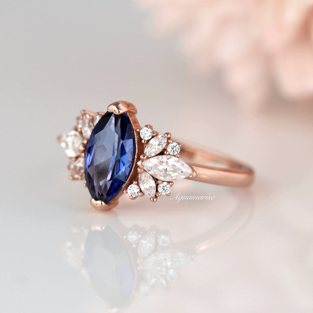 Adeline Ceylon Marquise Sapphire Ring- 14K Rose Gold Vermeil