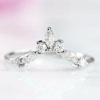 Marquise Diamond Wedding Band- Sterling Silver by Aquamarise featuring a curved design with marquise and round simulated diamonds, part of Sterling Silver Rings and Women’s Wedding Bands collections.