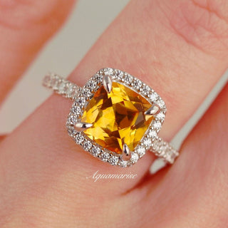 Belle Cushion Cut Natural Citrine Ring in Sterling Silver