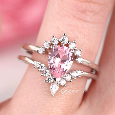 Lunette Pink Tourmaline Ring Set- Sterling Silver