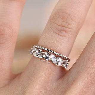 Willow White Sapphire Wedding Ring Set in Sterling Silver