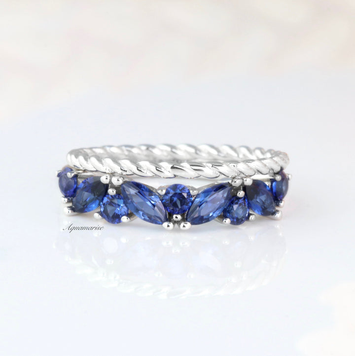 Willow Ceylon Blue Sapphire Stacking Ring Set-  Sterling Silver