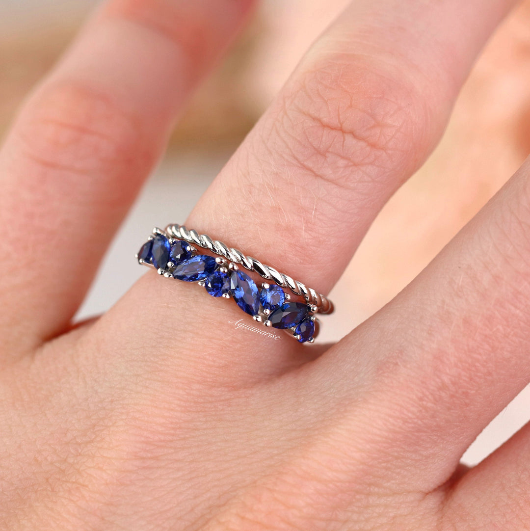 Willow Ceylon Blue Sapphire Stacking Ring Set-  Sterling Silver