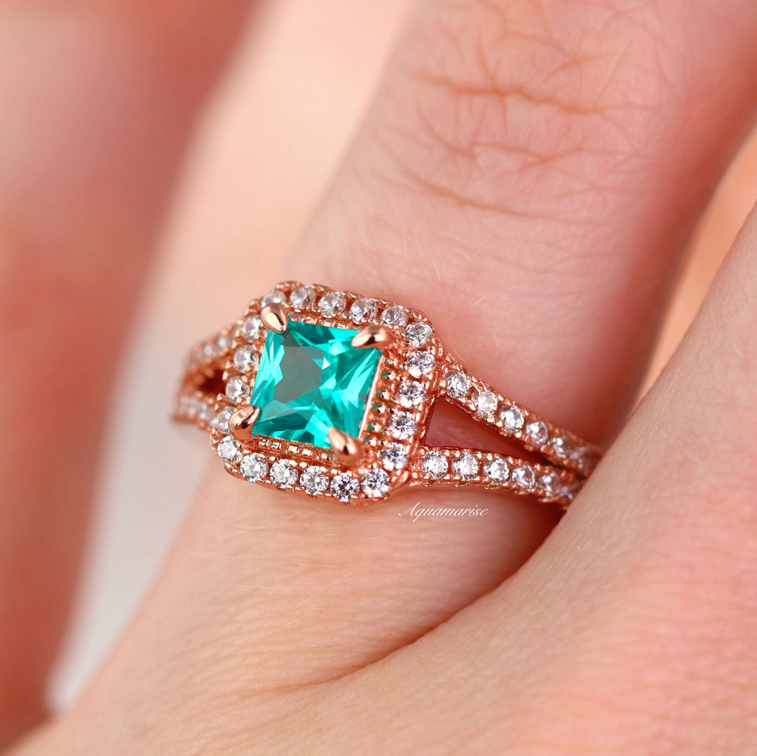 Split Shank Paraiba Tourmaline Ring- 14K Rose Gold Vermeil