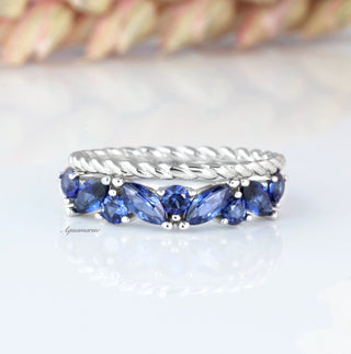 Willow Ceylon Blue Sapphire Stacking Ring Set-  Sterling Silver