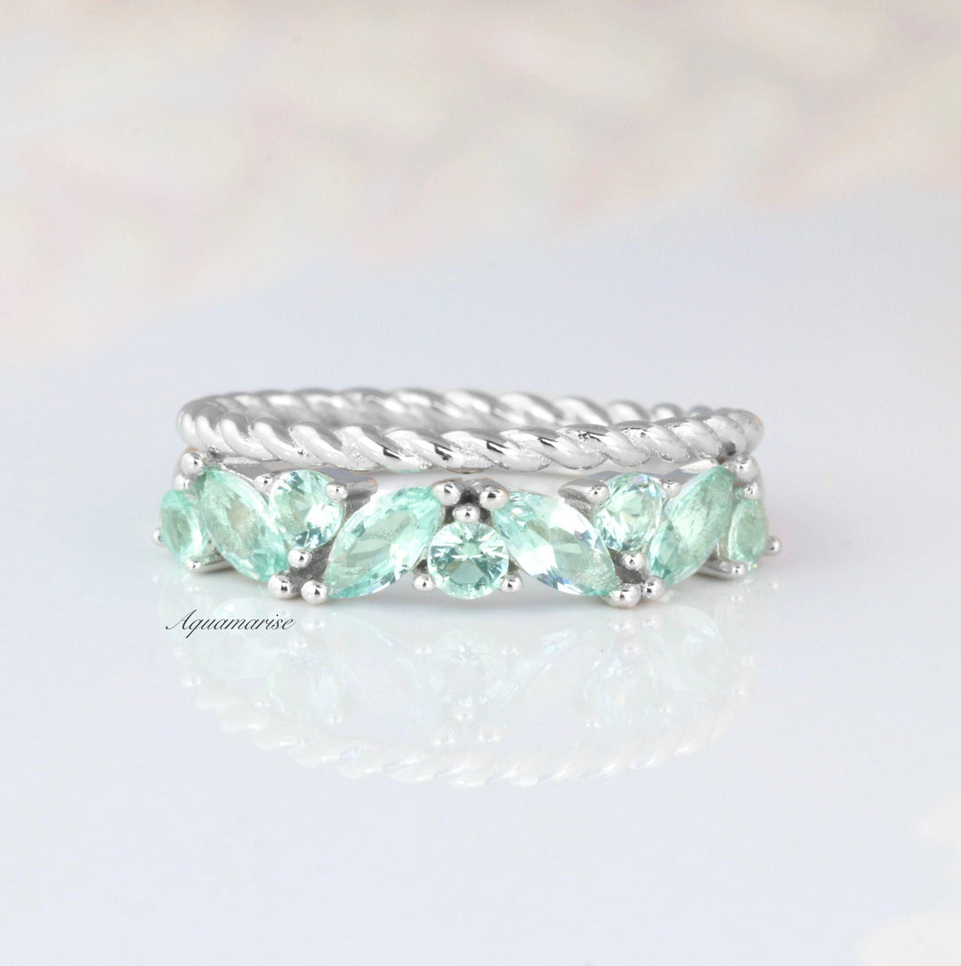 Willow Mint Green Sapphire Ring Set- Sterling Silver