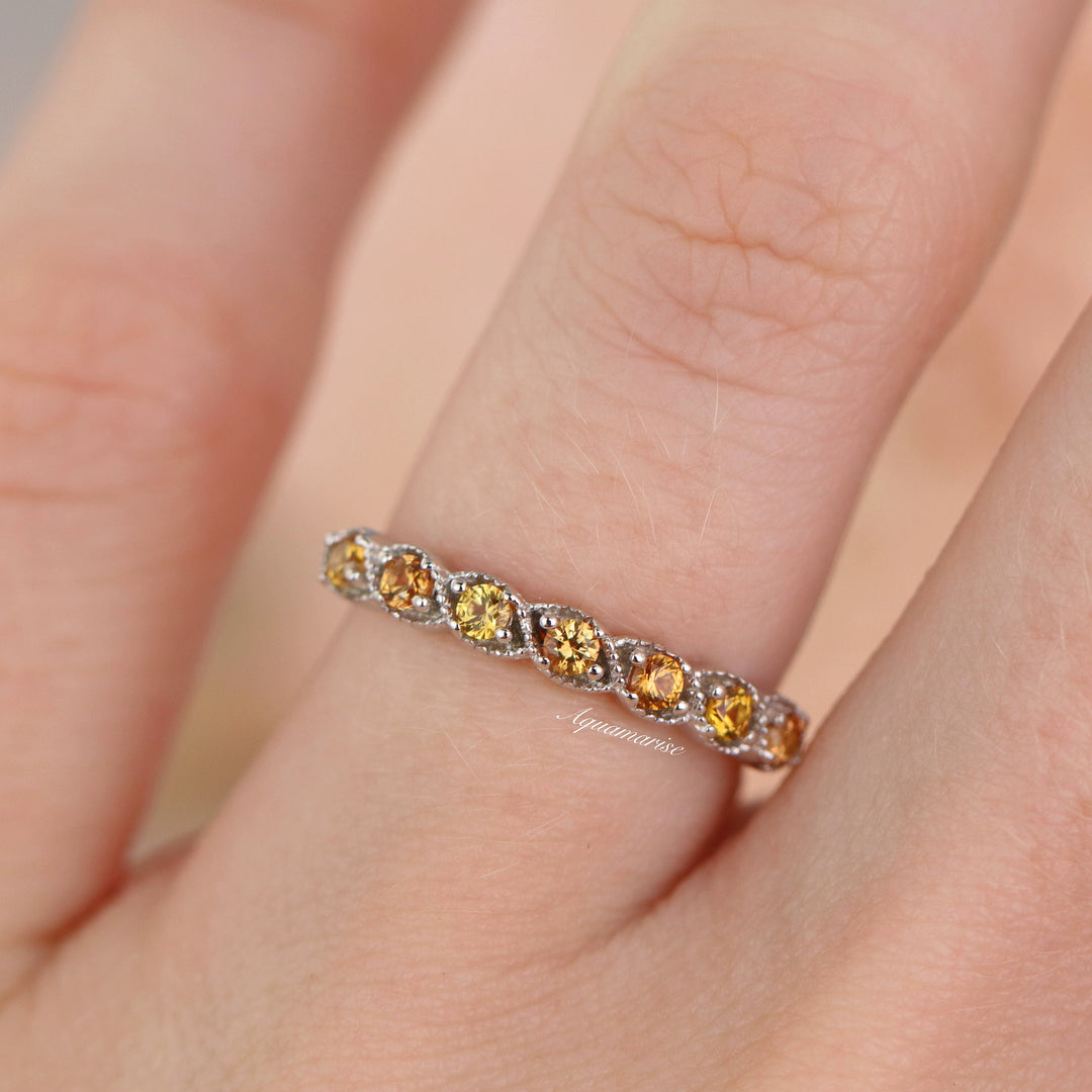 Citrine Wedding Band- Sterling Silver