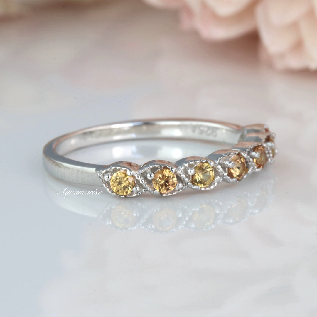 Citrine Wedding Band- Sterling Silver