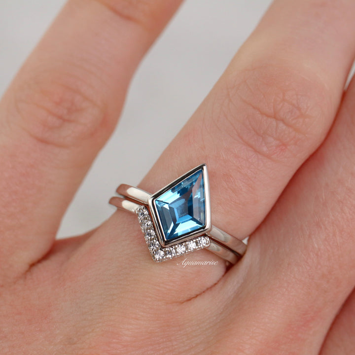 Kite Swiss Blue Topaz Ring Set- Sterling Silver