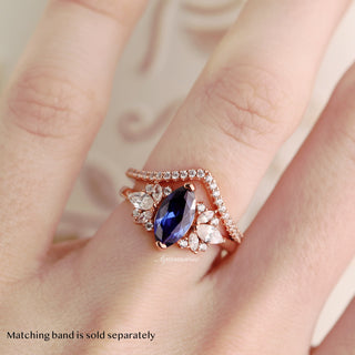Adeline Marquise Cut Blue Sapphire Flower Ring in 14K Rose Gold Vermeil