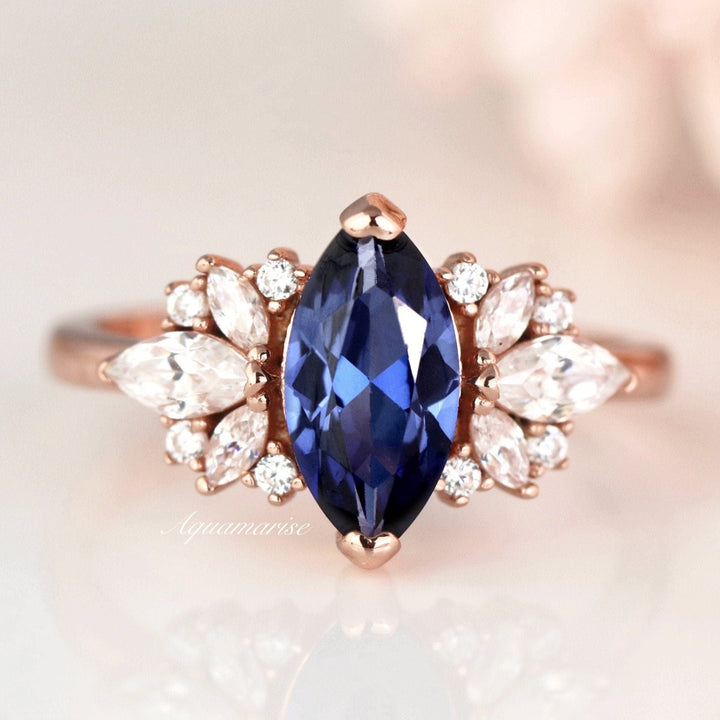 Adeline Ceylon Marquise Sapphire Ring- 14K Rose Gold Vermeil