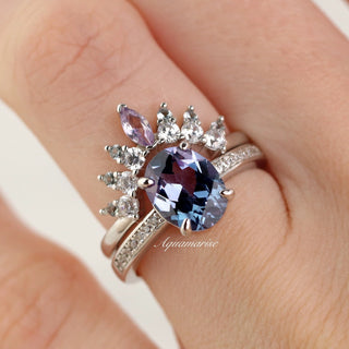 Ava Oval Cut Alexandrite Engagement Ring in Sterling Silver