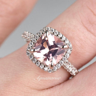 Belle Cushion Cut Blush Pink Morganite Ring in Sterling Silver