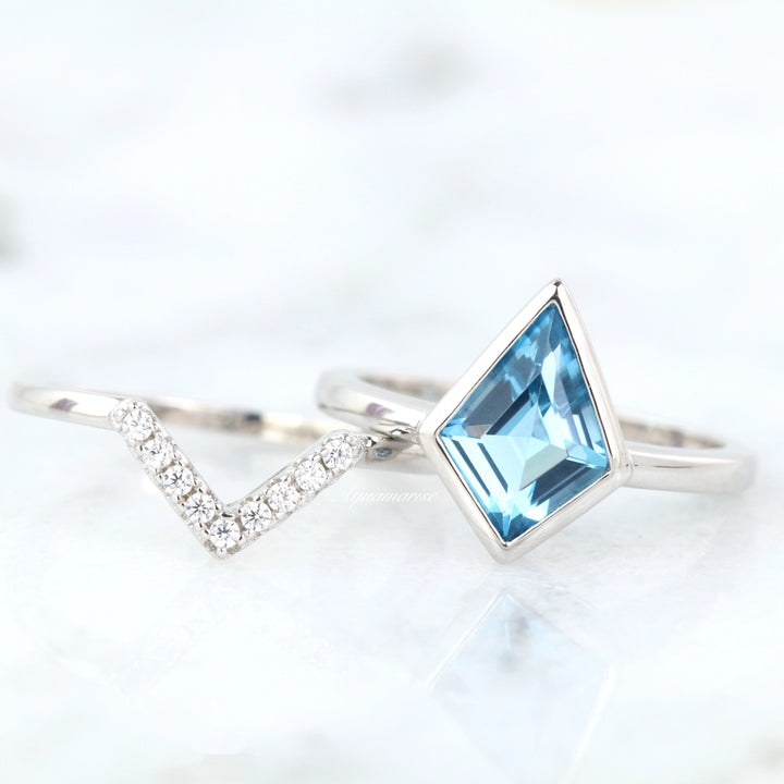 Kite Swiss Blue Topaz Ring Set- Sterling Silver