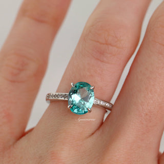 Ava Oval Cut Teal Sapphire Engagement Ring in Sterling Silver