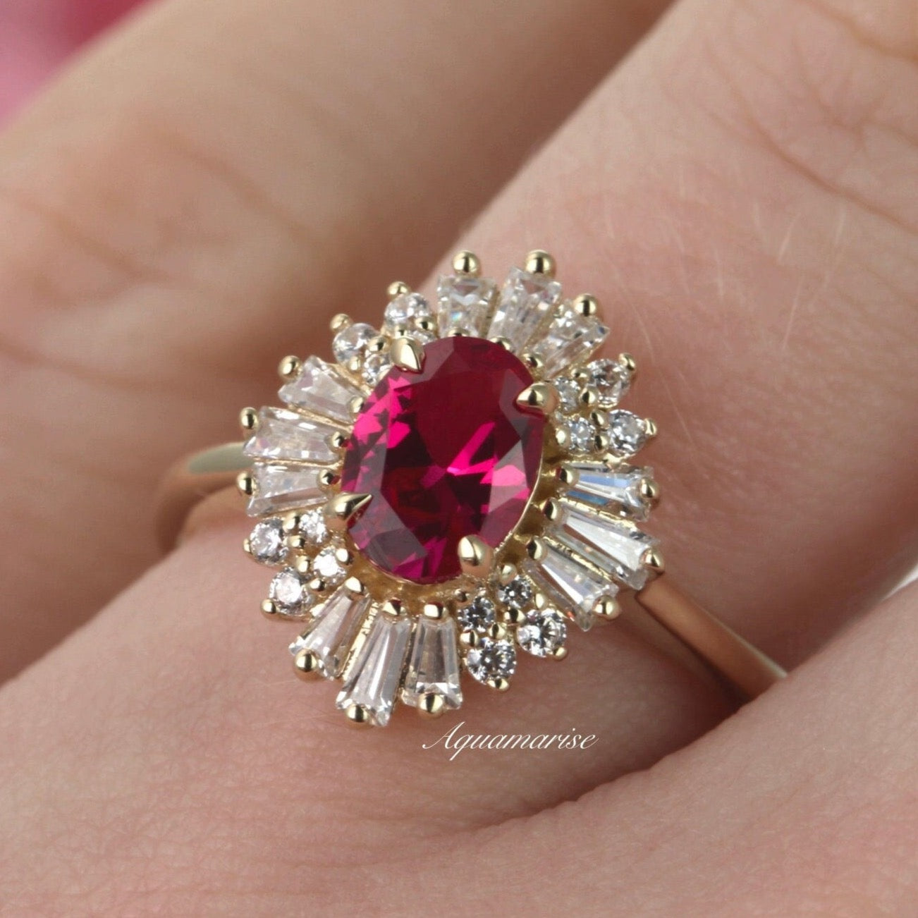 Victoria Ruby Ring- 14K Yellow Gold Vermeil
