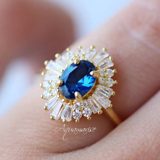 Victoria Blue Sapphire Engagement Ring in 14K Solid Yellow Gold