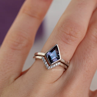 Kite Cut Alexandrite Bezel Engagement Ring Set in Sterling Silver