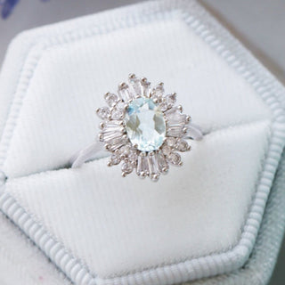 Victoria Art deco Aquamarine Ring- 14K White Gold
