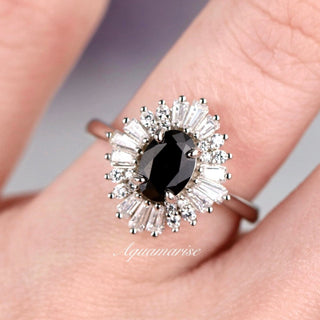 Victoria Black Onyx Engagement Ring in 14K White Gold
