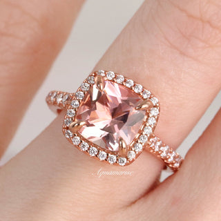 Belle Cushion Cut Morganite Ring in 14K Rose Gold Vermeil