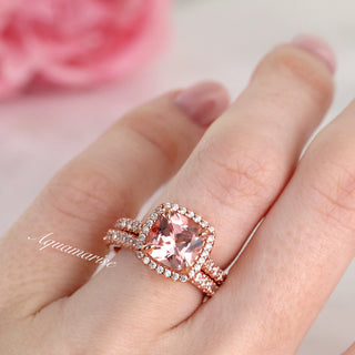 Belle Cushion Cut Morganite Ring in 14K Rose Gold Vermeil