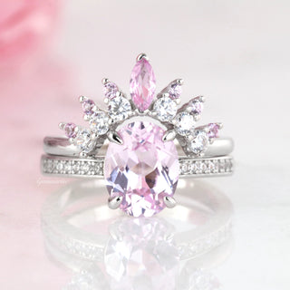 Tiara Pink Sapphire Curved Band- Sterling Silver