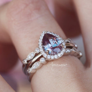 Teardrop Alexandrite Engagement Ring in Sterling Silver
