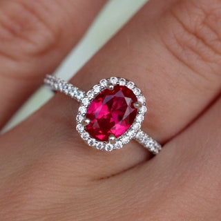 Iris Oval Ruby Engagement Ring- 14K White Gold