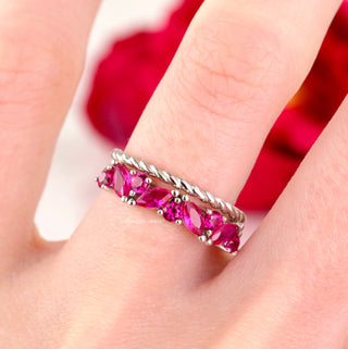 Willow Marquise Cut Ruby Stacking Ring Set in Sterling Silver