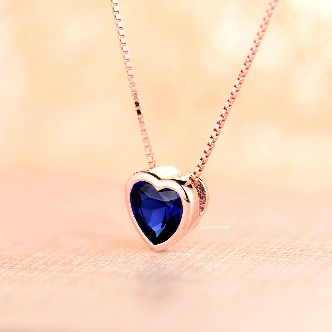 Heart Sapphire Necklace- 14K Rose Gold Vermeil