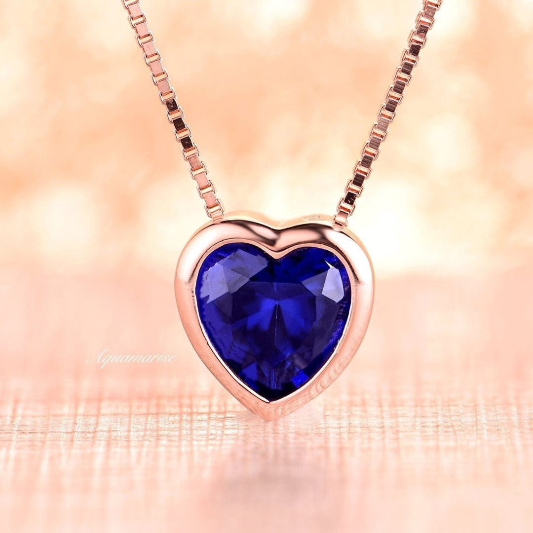 Heart Sapphire Necklace- 14K Rose Gold Vermeil