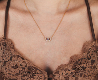 Evil Eye Blue Sapphire Necklace in 14K Yellow Gold Vermeil