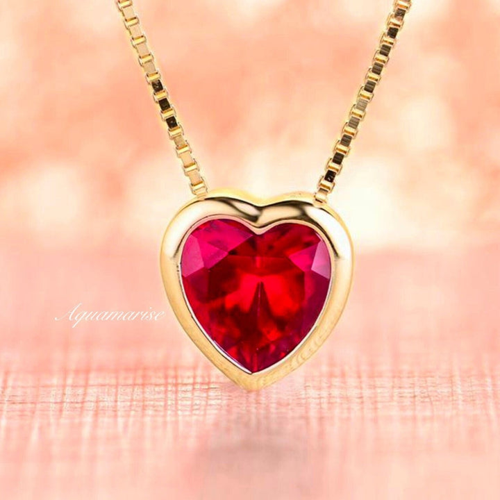 Heart Ruby Necklace- 14K Yellow Gold Vermeil