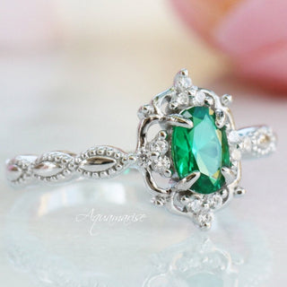 Vintage Emerald Ring in Sterling Silver