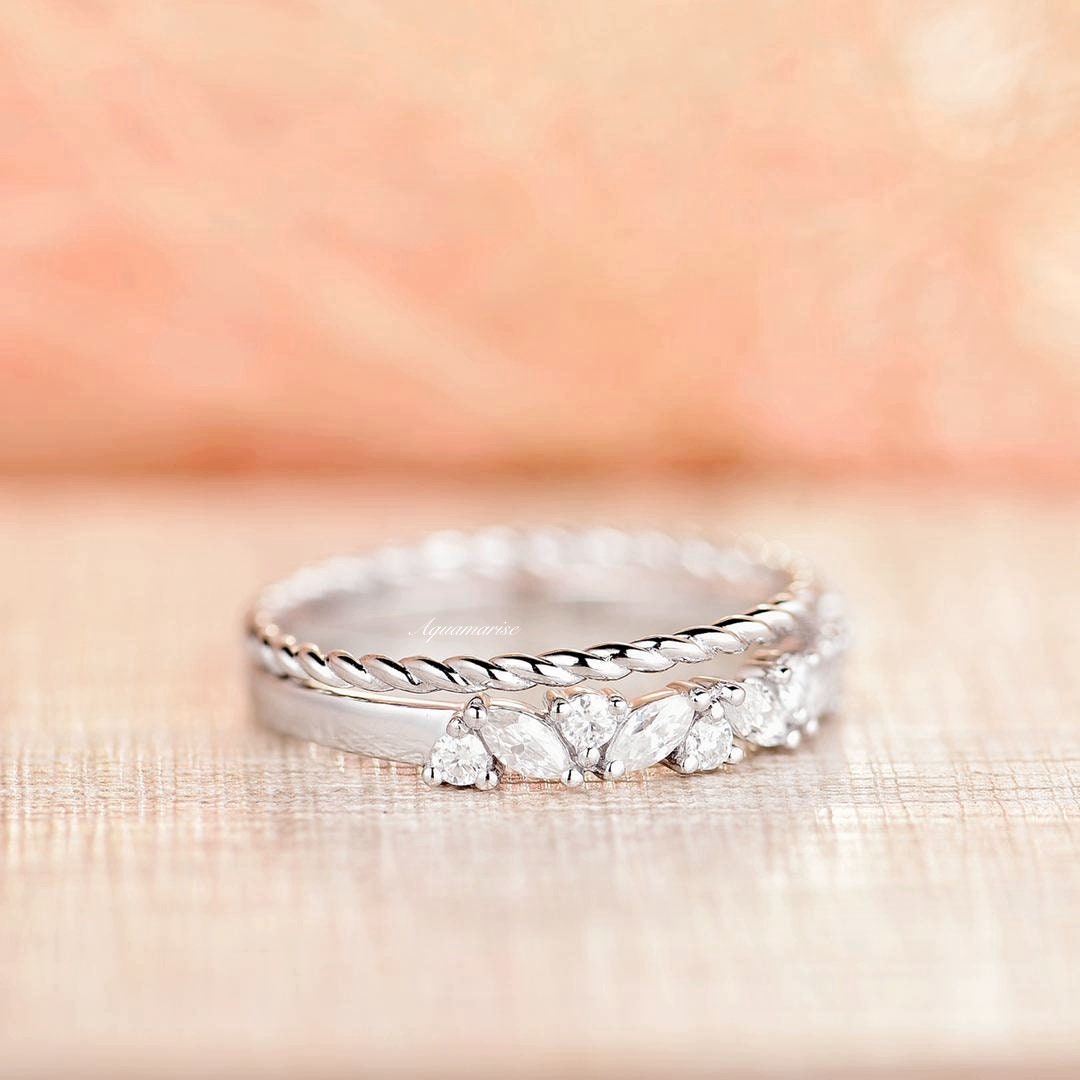 Willow Wedding Ring Set- 14K White Gold