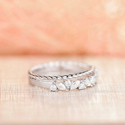 Willow Moissanite or Diamond Ring Set- 14K White Gold