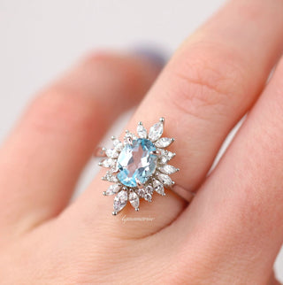 Aurora Natural Aquamarine Engagement Ring in 14K Solid Yellow Gold