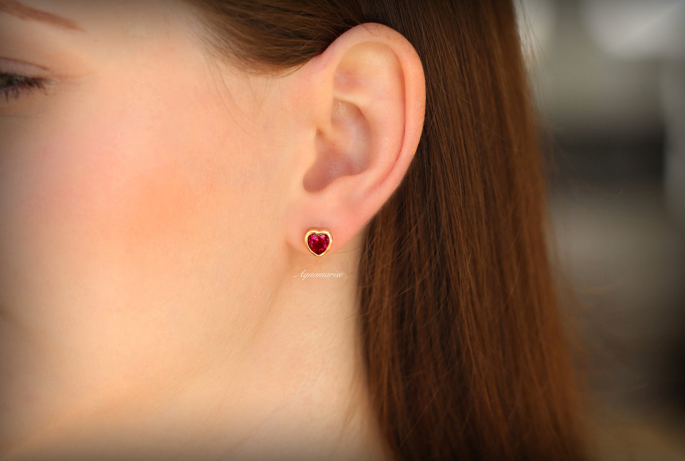 Heart Ruby Earrings- 14K Yellow Gold Vermeil