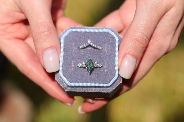 Skye Kite™  Green Moss Agate Engagement Ring Set- 14K White Gold