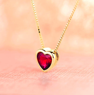 Heart Ruby Necklace- 14K Yellow Gold Vermeil
