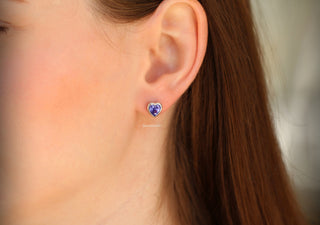 Heart Bezel Tanzanite Sud Earrings in Sterling Silver