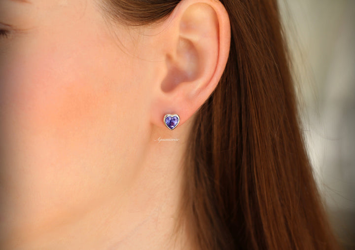 Heart Tanzanite Earrings- Sterling Silver