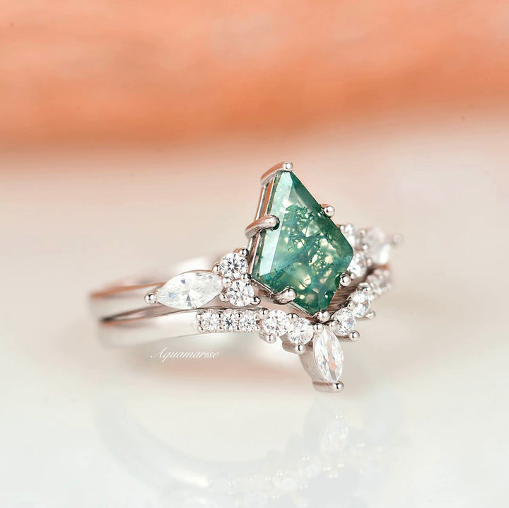 Skye Kite™  Green Moss Agate Engagement Ring Set- 14K White Gold