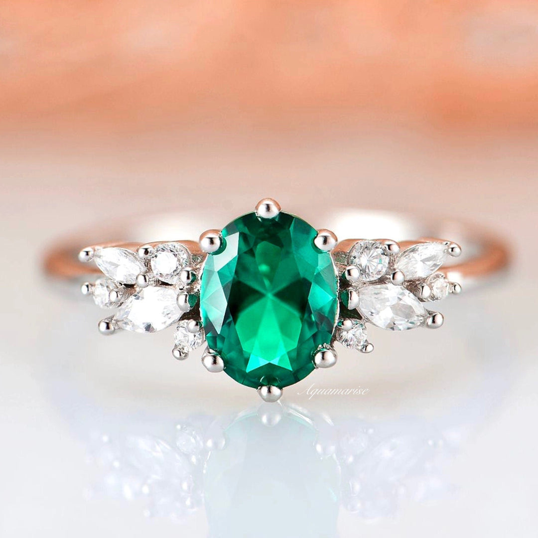 Lily Vintage Emerald Ring- 14K White Gold