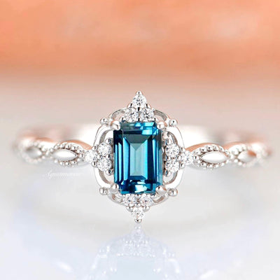 Claire Vintage London Blue Topaz Ring- Sterling Silver