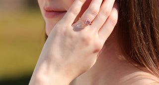 Vintage Morganite Ring- 14K Rose Gold Vermeil by Aquamarise, featuring a peachy-pink round morganite set in rose gold vermeil band for elegant, vintage-inspired women's engagement jewelry.